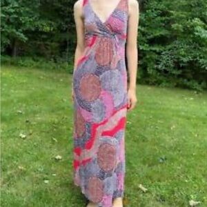 Boden Women’s Jersey Maxi Dress Colorful Long Sleeveless Stretch V-neck 2 (XS)